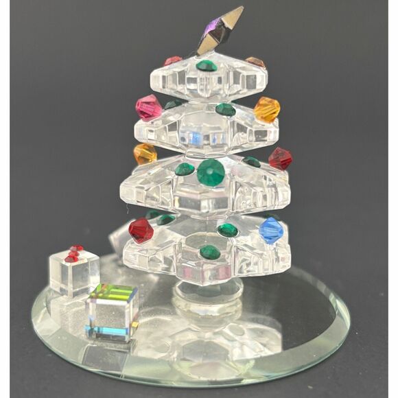 Vintage Decorated Crystal Christmas Tree Figurine Holiday Mirror Base Festive - Picture 5 of 6